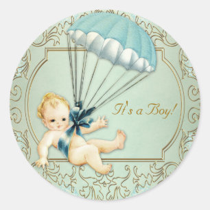 Vintag Boy Baby Dusche Runder Aufkleber