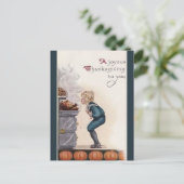 Vintag Boy Sniffing Türkei Erntedank Postkarte (Stehend Vorderseite)