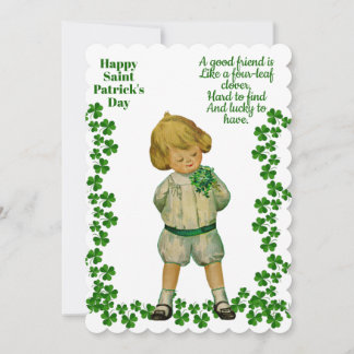 Vintag Boy St. Patricks Day Luck Kleeblatt Green Feiertagskarte