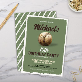 Vintag Boys Grüne Sportbaseball Geburtstagsparty Einladung