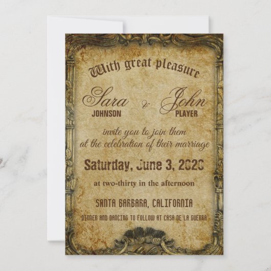 Vintag-Braun-Hochzeitsreise Einladung (Vorderseite)