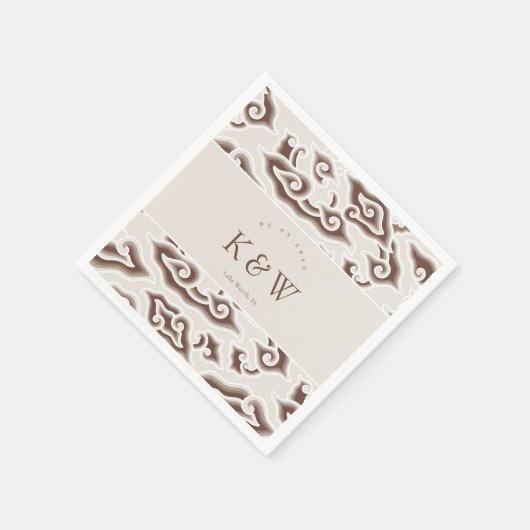 Vintag-Braun-Monochrome-Batik-Initialen Serviette (Ecke)