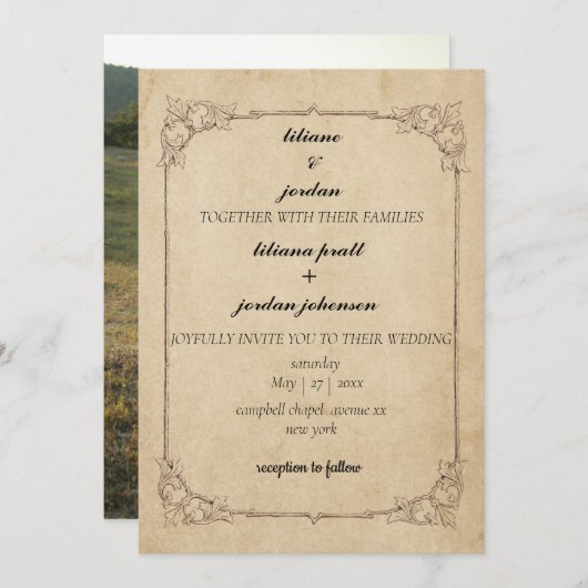 Vintag-braune rustikale Hochzeit Einladung (Vorne/Hinten)