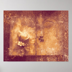Vintag-braune Sepia Floral Alte Antike Textur Poster
