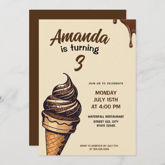 Vintag-Brauner Schokolade Eiscreme Einladung (Vorne/Hinten)