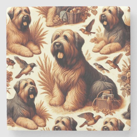 Vintag Briard Hund Nahtlos Steinuntersetzer (Vorderseite)