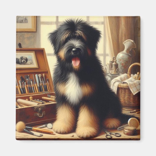 Vintag Briard Hunde Malerei Magnet (Vorne)