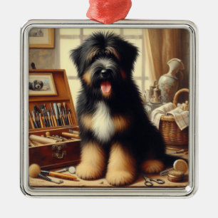 Vintag Briard Hunde Malerei Ornament Aus Metall