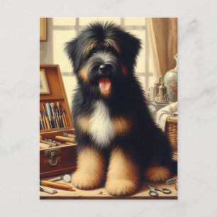 Vintag Briard Hunde Malerei Postkarte
