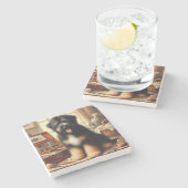 Vintag Briard Hunde Malerei Steinuntersetzer (Seitenansicht)