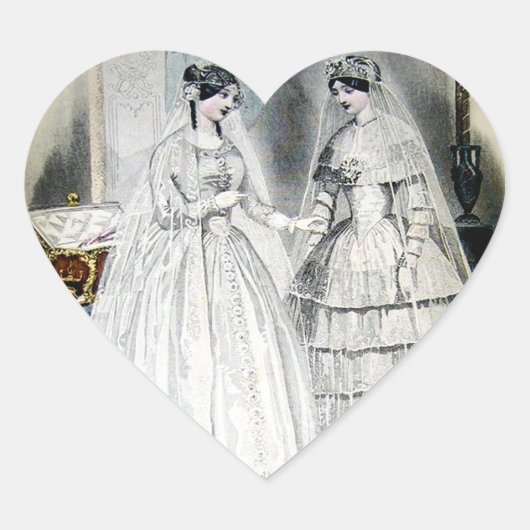 Vintag Bride Wedding Dress Herz-Aufkleber (Vorderseite)