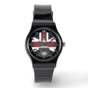 Vintag British Flag & Big Ben, London, UK Mode Armbanduhr
