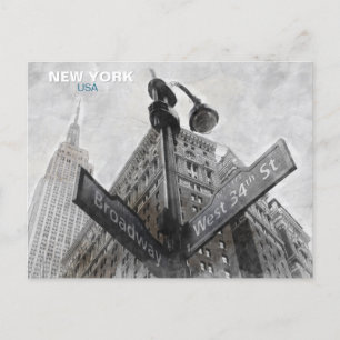 Vintag Broadway Corner Sign - New York City Post Postkarte