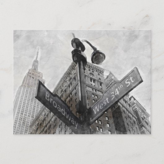 Vintag Broadway Corner Sign - New York City Post Postkarte (Vorderseite)