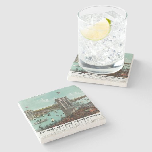 Vintag Brooklyn Bridge Lithograph Steinuntersetzer (Seitenansicht)