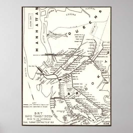 Vintag Brooklyn NY Transit System Map (1912) Poster (Vorne)