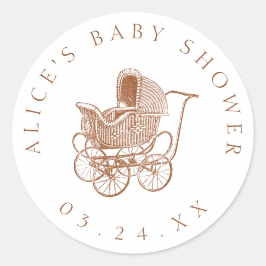 Vintag Brown Baby Carriage Baby Dusche Runder Aufkleber (Vorderseite)