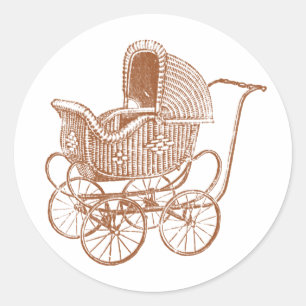 Vintag Brown Baby Carriage Baby Dusche Runder Aufkleber