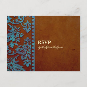 Vintag Brown & Blue Damask Lace Wedding RSVP Einladungspostkarte