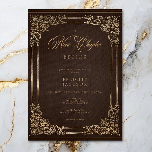 Vintag Brown Book New Chapter beginnt Dusche Einladung