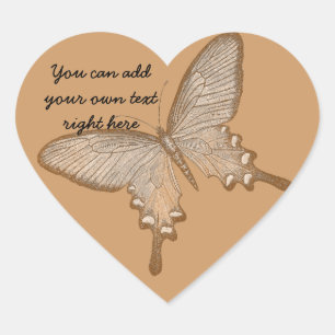 Vintag Brown Butterfly Heart Stickers