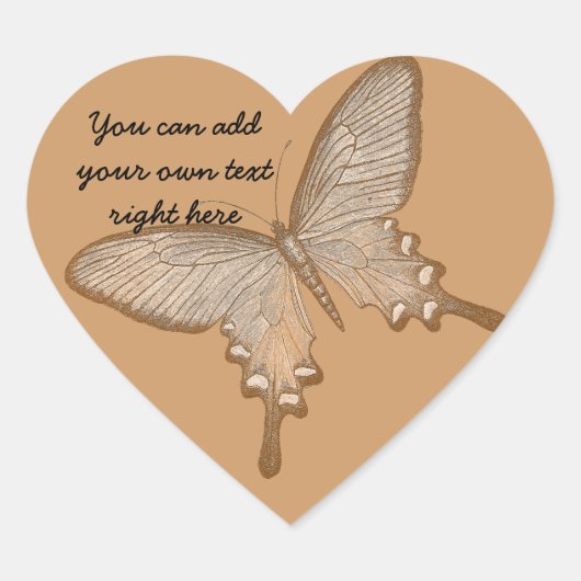 Vintag Brown Butterfly Heart Stickers (Vorderseite)