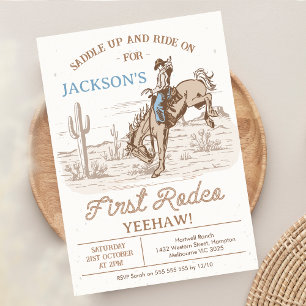 Vintag Brown Cowboy First Rodeo 1. Geburtstag Einladung