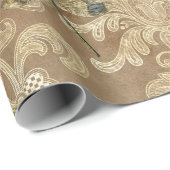 Vintag Brown Damask Blumengrün-Libellen Geschenkpapier (Rolleneckpunkt)