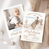 Vintag Brown Foto Cowboy Rodeo 1. Geburtstag Einladung