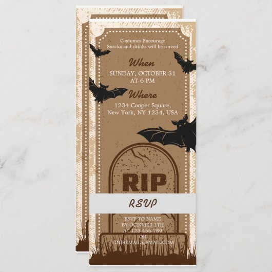 Vintag Brown Halloween Bat Party Ticket (Vorne/Hinten)