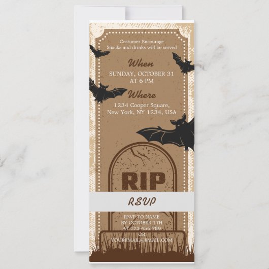 Vintag Brown Halloween Bat Party Ticket (Vorderseite)