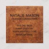 Vintag Brown Leather | Stechgrenze Quadratische Visitenkarte (Rückseite)