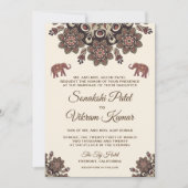 Vintag Brown Motif Indian Wedding Einladung (Vorderseite)
