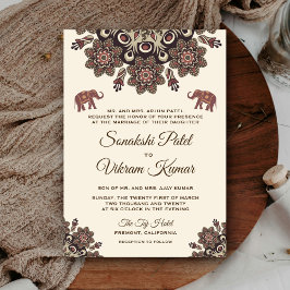 Vintag Brown Motif Indian Wedding Einladung