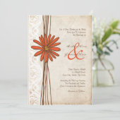 Vintag Brown & Orange Daisy Hochzeit Einladung (Stehend Vorderseite)