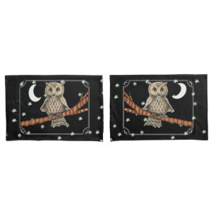 Vintag Brown Owl Necklass Crescent Moon Stars Kissenbezug