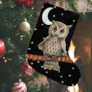 Vintag Brown Owl Necklass Crescent Moon Stars Kleiner Weihnachtsstrumpf