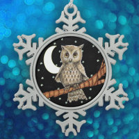 Vintag Brown Owl Necklass Crescent Moon Stars