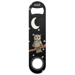 Vintag Brown Owl Necklass Crescent Moon Stars Speedflaschenöffner