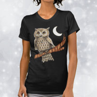 Vintag Brown Owl Necklass Crescent Moon Stars