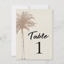 Vintag Brown Palm Tree Beach Hochzeit Tischnummer