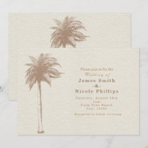 Vintag Brown Palm Tree Beach Hochzeitseinladungen
