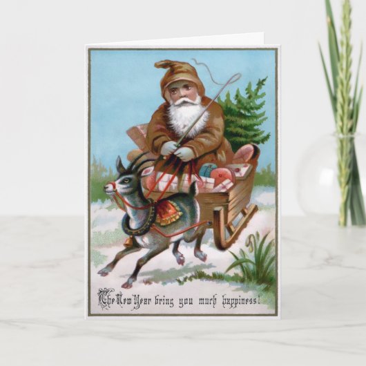 Vintag Brown Robed Santa Weihnachtskarte Feiertagskarte (Vorderseite)