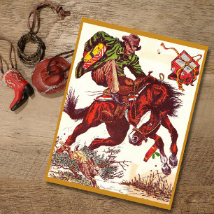 Vintag Bucking Bronco Christmas Cowboy Feiertagskarte