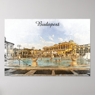 Vintag Budapest Ungarn Panoramasicht Poster