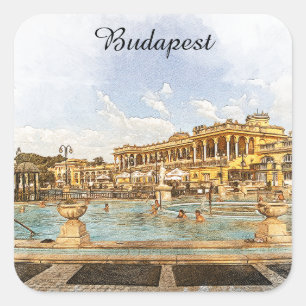 Vintag Budapest Ungarn Panoramasicht Quadratischer Aufkleber