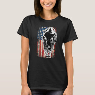 Vintag Buffalo American Flag Bison Patriotic T-Shirt