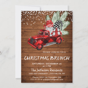 Vintag Buffalo Red Truck Gnomes Weihnachtsbrunch Einladung
