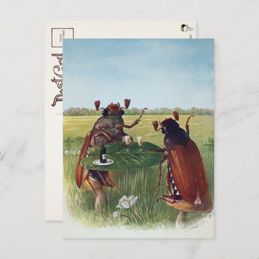 Vintag Bug Wine Party Postkarte  (Vorne/Hinten)