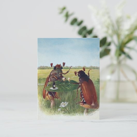 Vintag Bug Wine Party Postkarte  (Stehend Vorderseite)